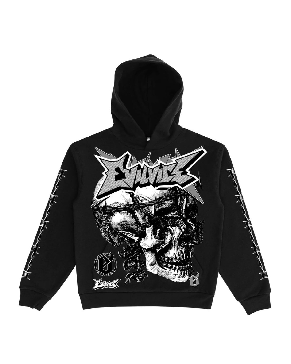 Barbed Skull Hoodie In black color 