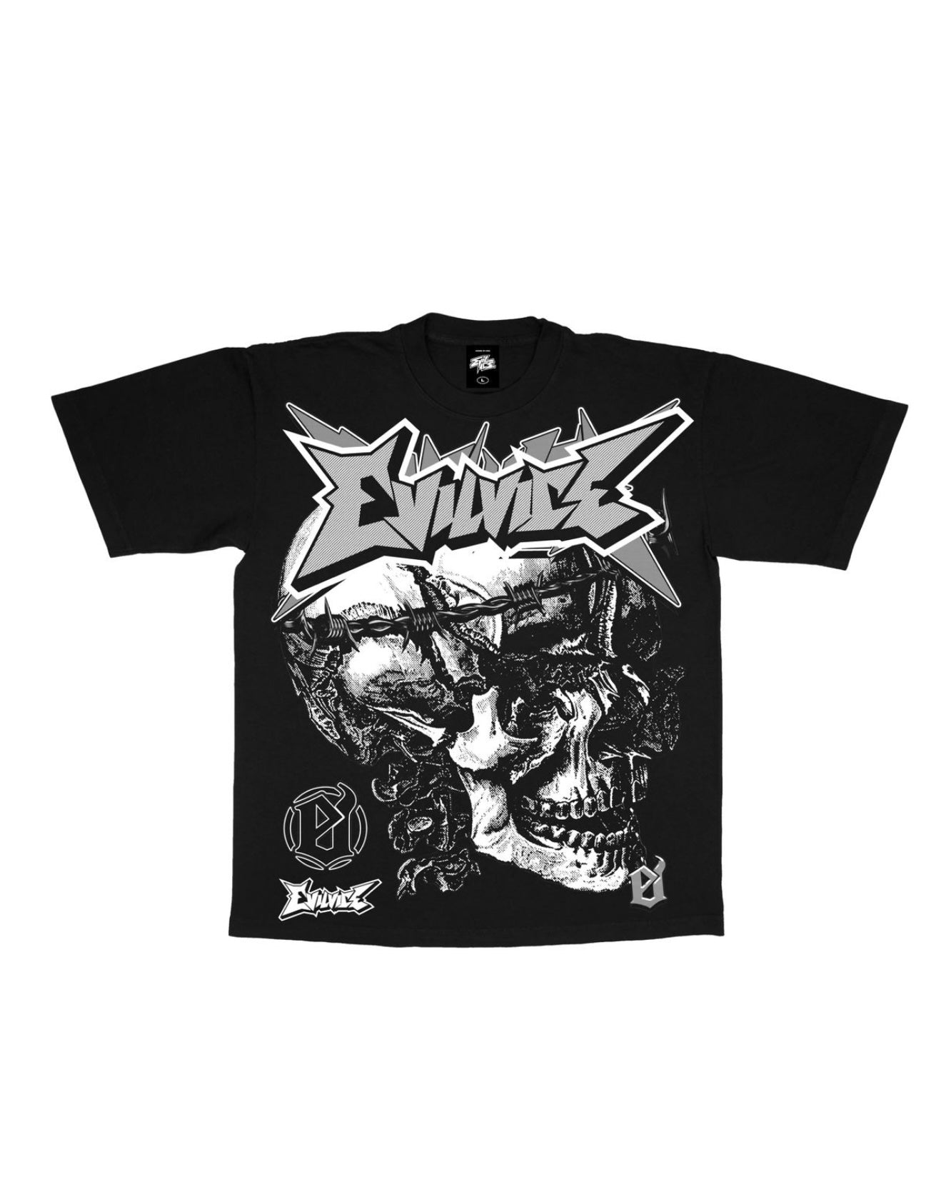 Barbed Skull Tee In black color 