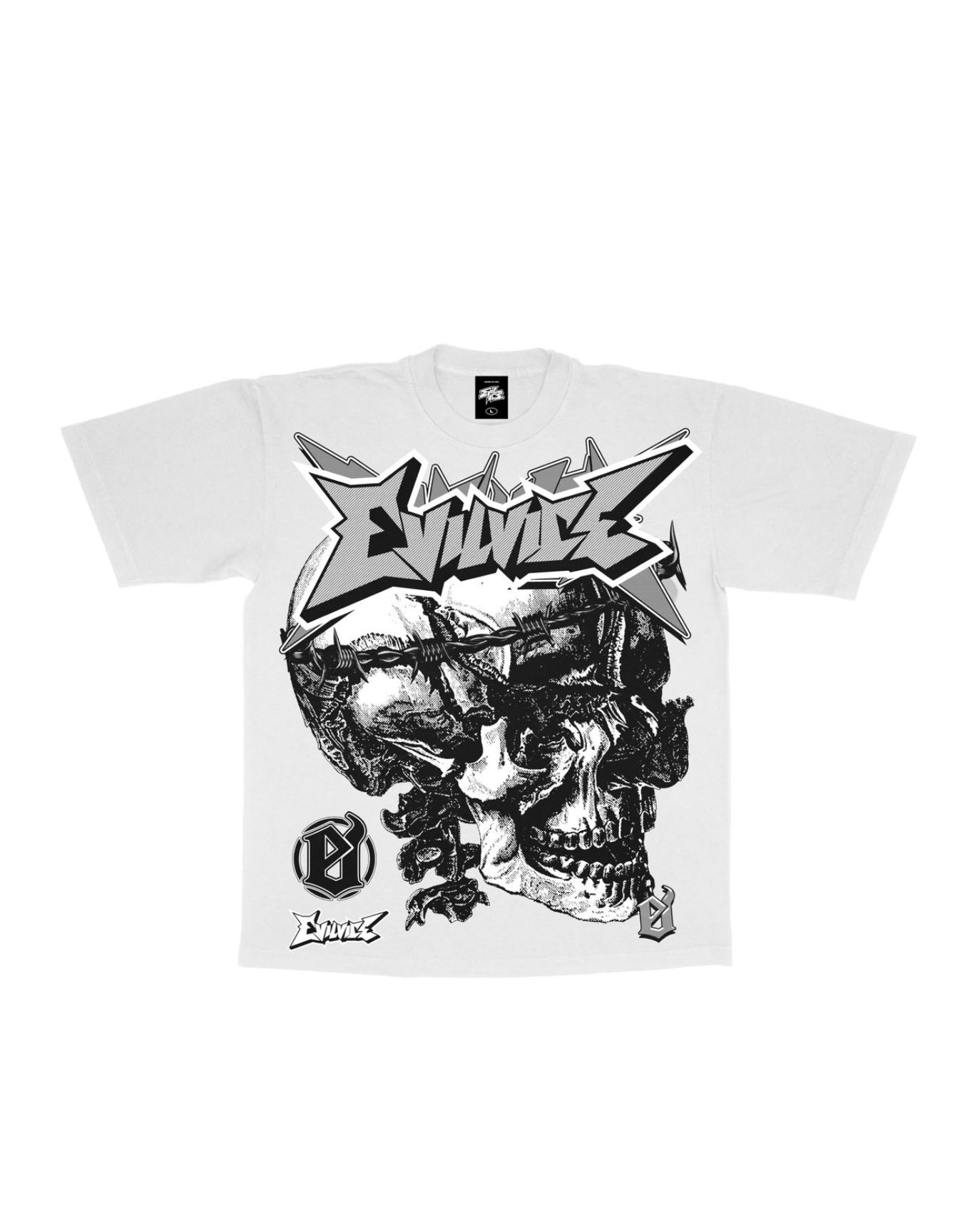 Barbed Skull Tee In white color 