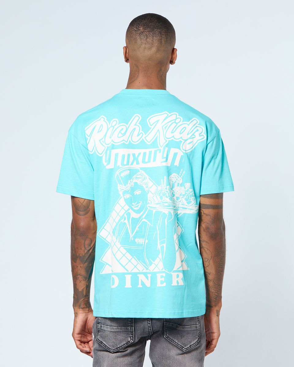 Luxury diner tee in turquoise blue