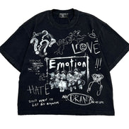 black graphic tee with graphics on the front and back, all graffiti style. 