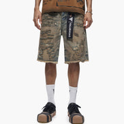Clipped Denim Shorts