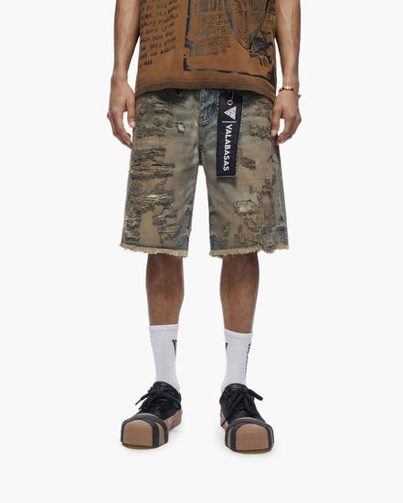 Clipped Denim Shorts