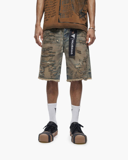 Clipped Denim Shorts