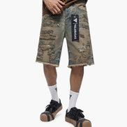 Clipped Denim Shorts