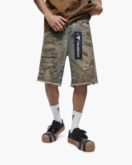 Clipped Denim Shorts