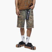 Clipped Denim Shorts