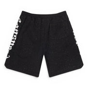 Black shorts with white pattern on a white background