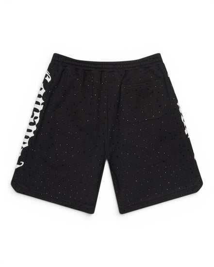 Black shorts with white pattern on a white background