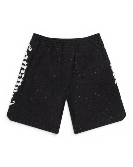 Black shorts with white pattern on a white background