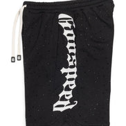 Black shorts with white skeleton design on a white background