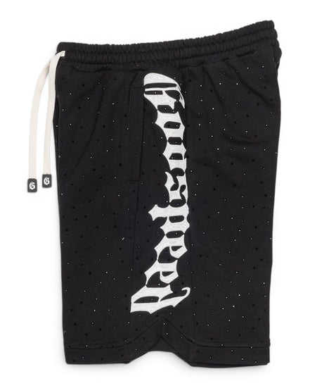 Black shorts with white skeleton design on a white background