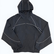 Black jacket with white accents on a white background