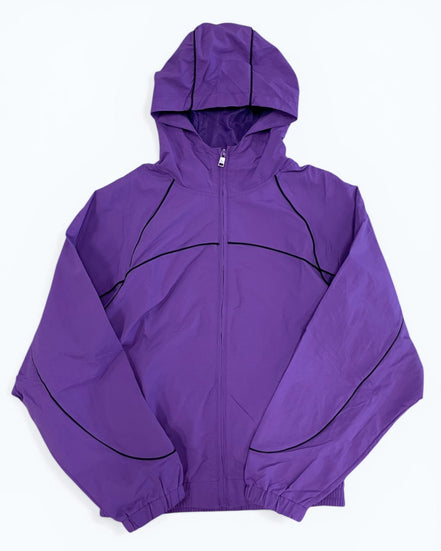 Purple jacket with a hood on a white background