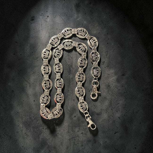 SILVER WALLET chain on a textured dark surface