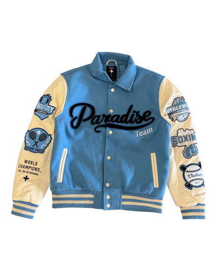 Jordan Craig Varsity Jacket in sky blue  