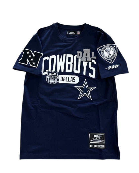 Navy blue t-shirt with Dallas Cowboys graphics and text on a white background
