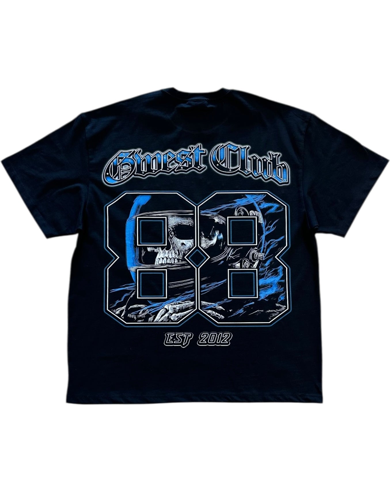Black t-shirt with 'Ghost Club' and number '88' design on a white background