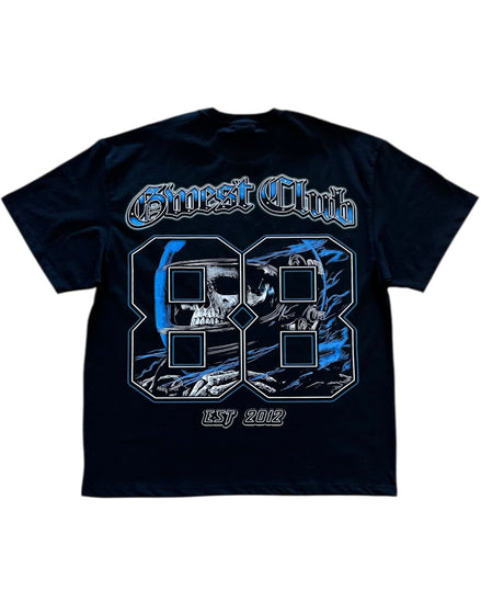 Black t-shirt with 'Ghost Club' and number '88' design on a white background