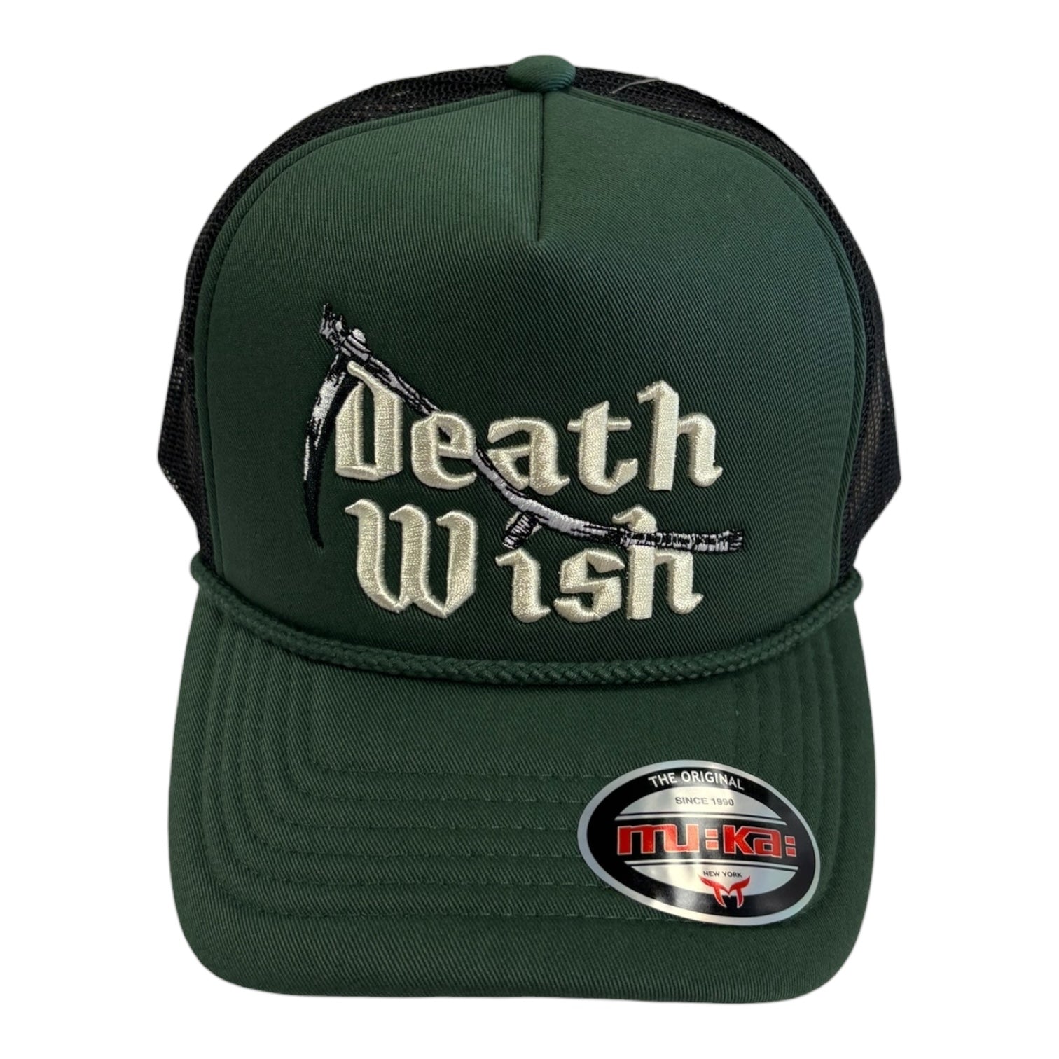 Green cap with 'Death Wish' logo on a white background