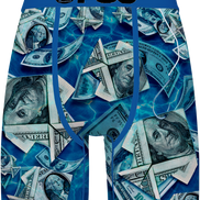 BRIEFS with dollar bill pattern and 'PSD' branding on a blue background