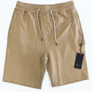 Beige shorts with a drawstring on a white background