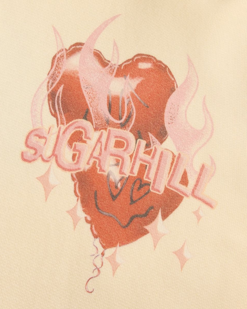 Heart design with 'I ❤️ Sugarhill' text on a beige background