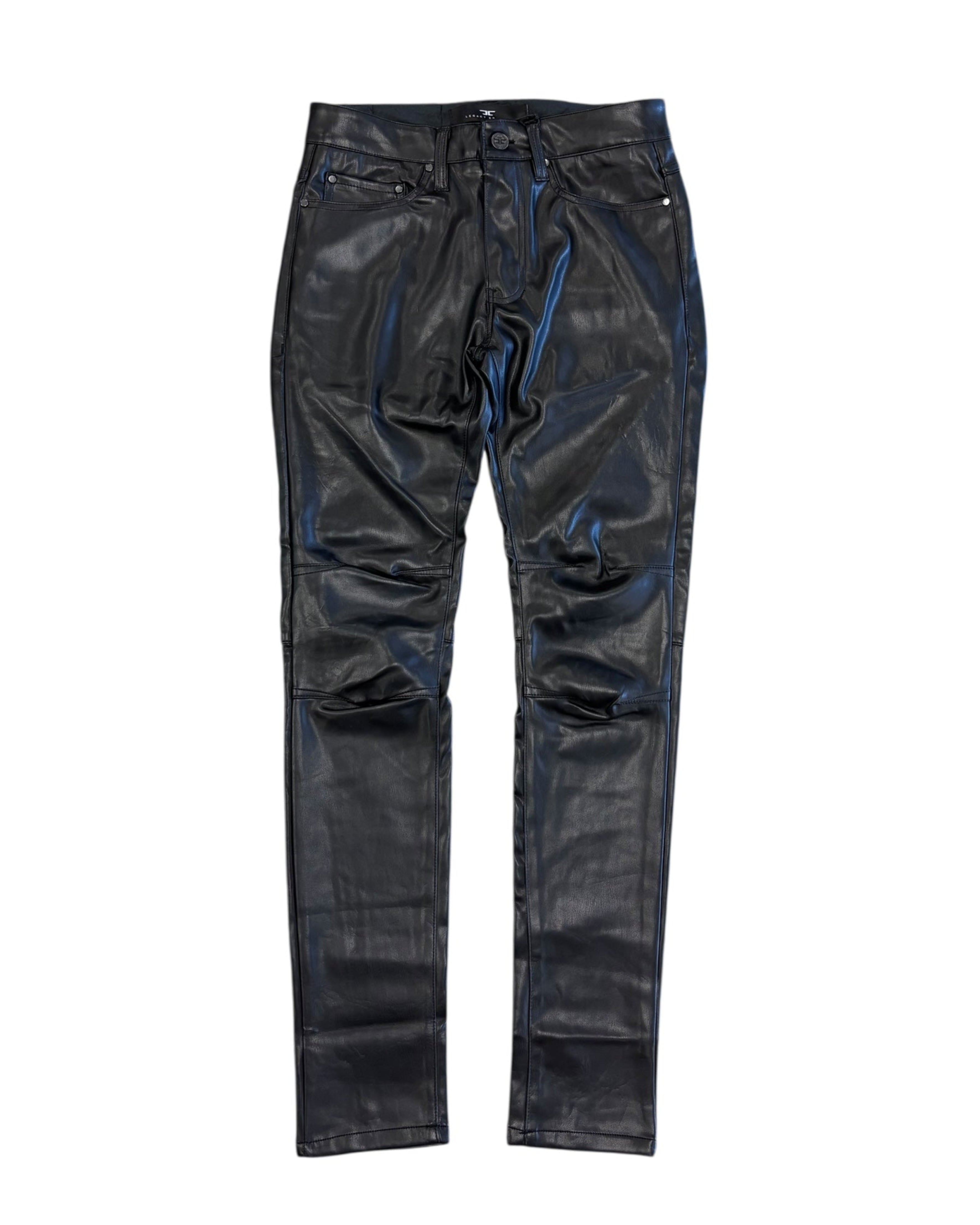 Jordan Craig darted pu leather pants in black 