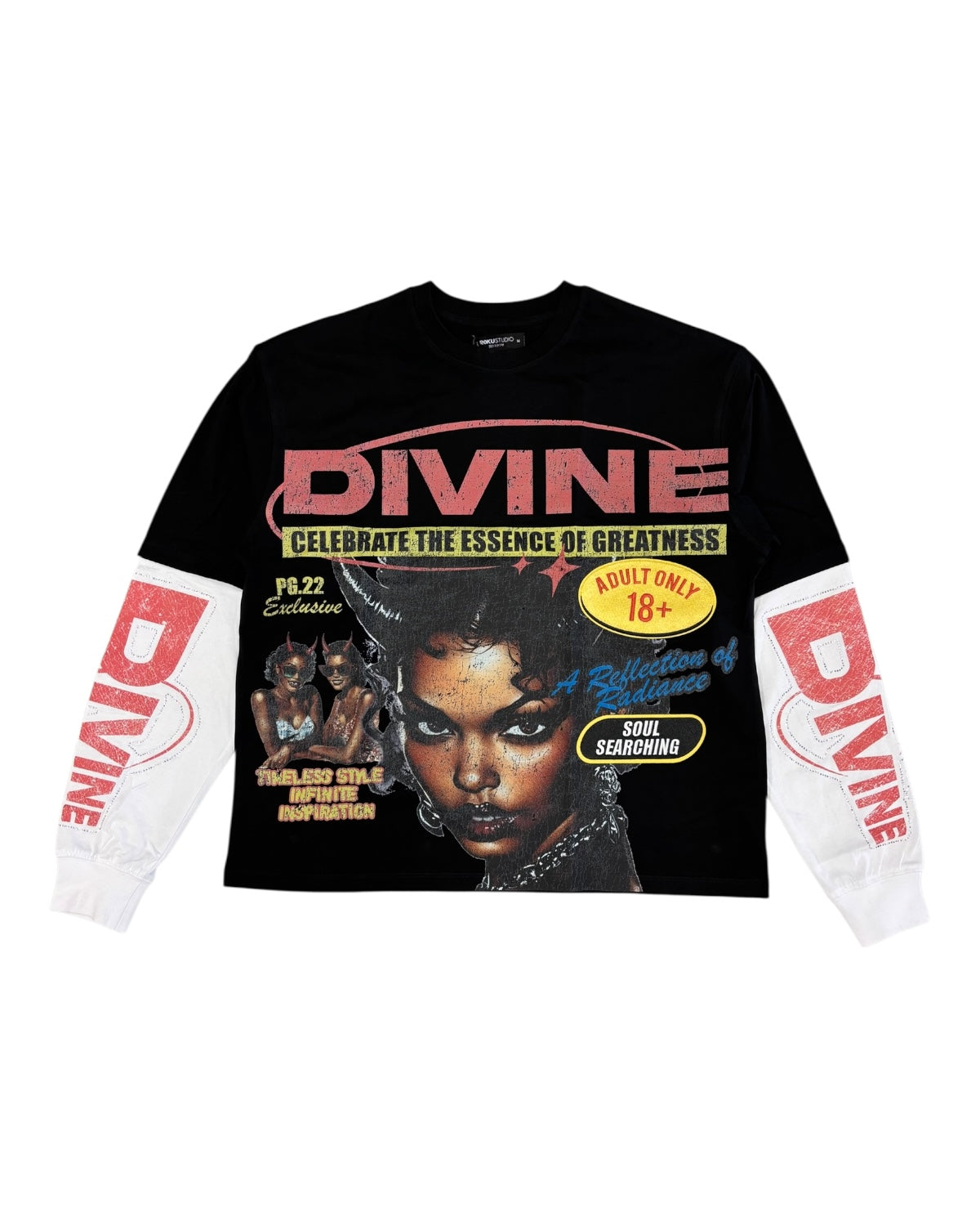 devine layered long sleeve in black by Roku studios