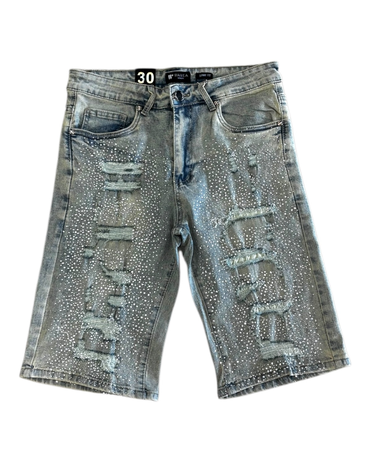 Waimea distressed diamond shorts in ice blue 