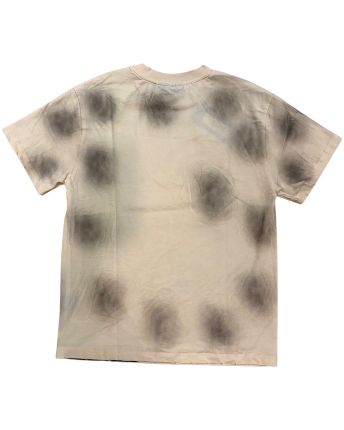 T-shirt with a tie-dye pattern on a white background