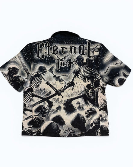 Short-sleeve shirt with 'Eternal Dusk' design on a white background