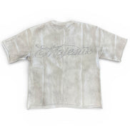 White tie-dye t-shirt with 'MAJESTIK' text on a white background
