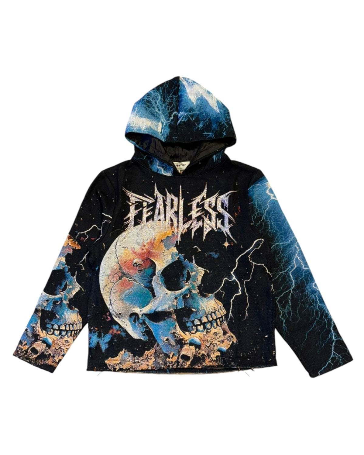 MAJESTIK FEARLESS TAPESTRY HOODIE IN BLACK & BLUE 