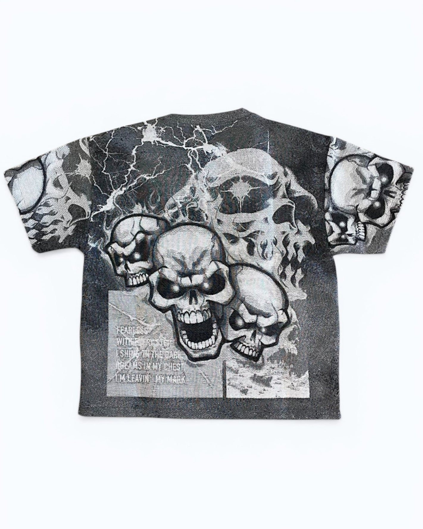 T-shirt with skull design on a white background