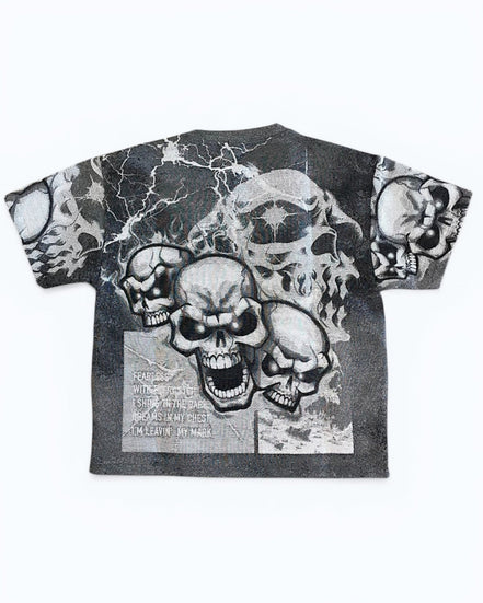 T-shirt with skull design on a white background