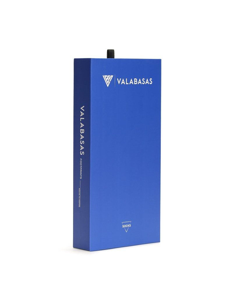 Blue box with 'VALABASAS' branding on a white background