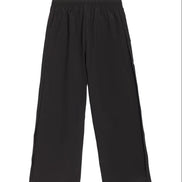 Black wide-leg cropped pants with an elastic waistband, displayed flat against a solid white background.