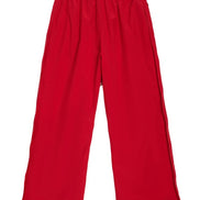 Bright red wide-leg cropped pants with an elastic waistband, shown flat against a solid white background.