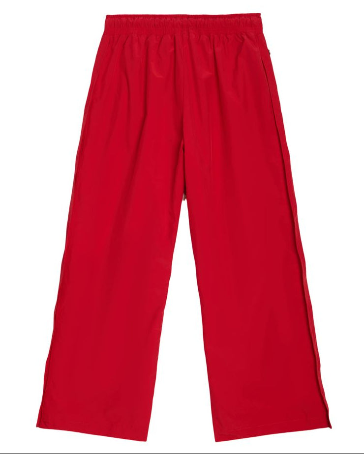 Bright red wide-leg cropped pants with an elastic waistband, shown flat against a solid white background.