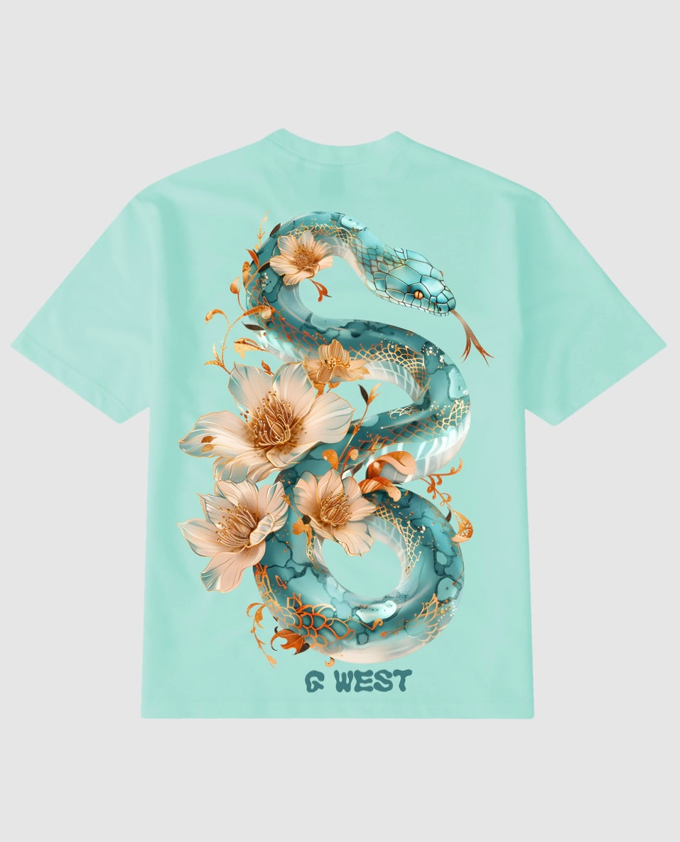 Floral traitor tshirt with snake graphic in mint