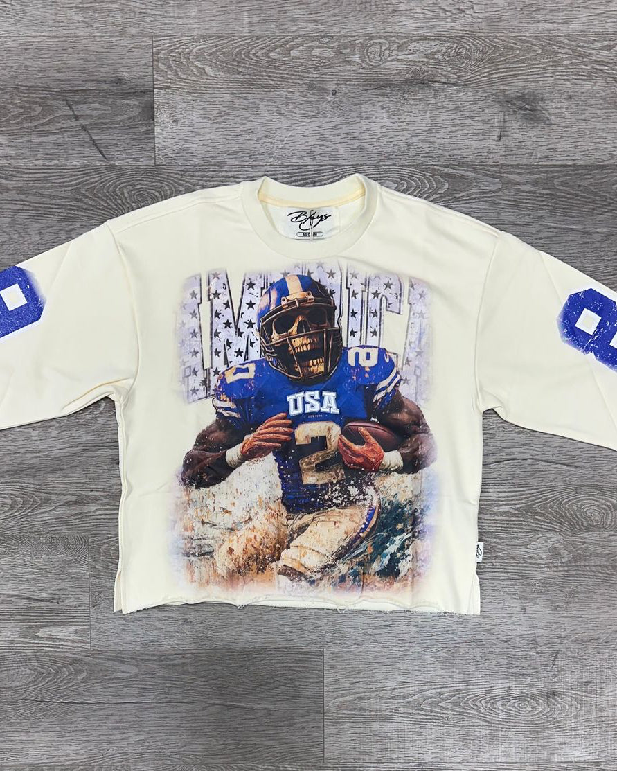 Bkys football skull crop tee in off white 