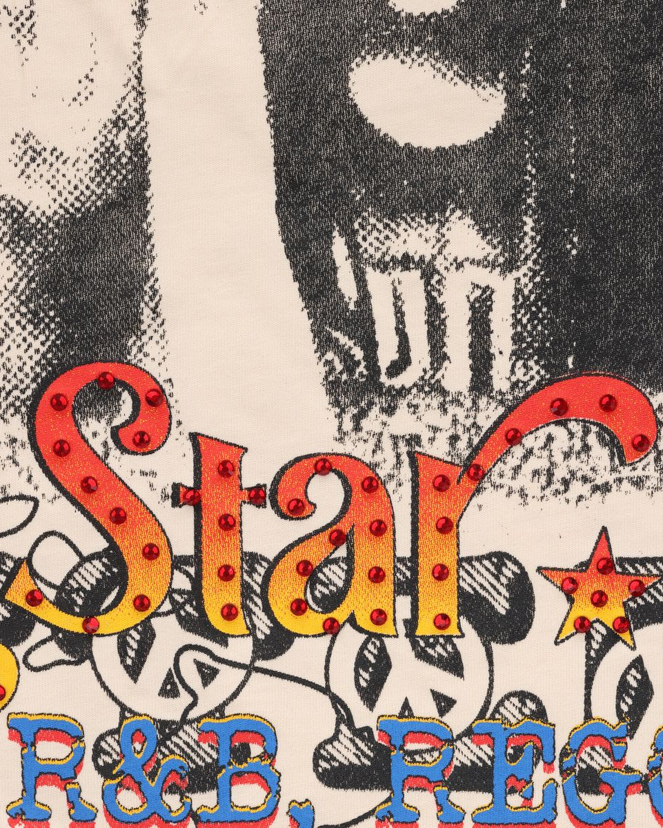 Vintage-style poster with 'Star R&B Reggae' text and abstract designs.