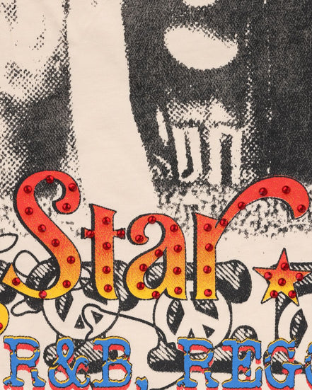 Vintage-style poster with 'Star R&B Reggae' text and abstract designs.