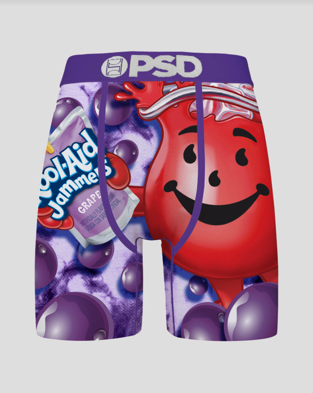 Boxer briefs with Kool-Aid Jammers and PSD branding on a white background