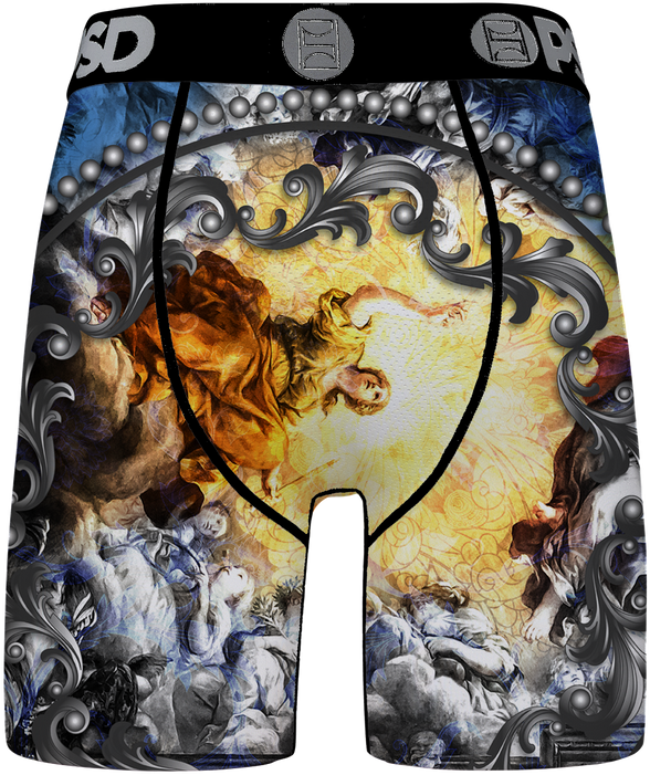 Boxer briefs with classical painting design on a white background