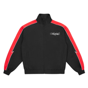 Black jacket with red stripes on a white background