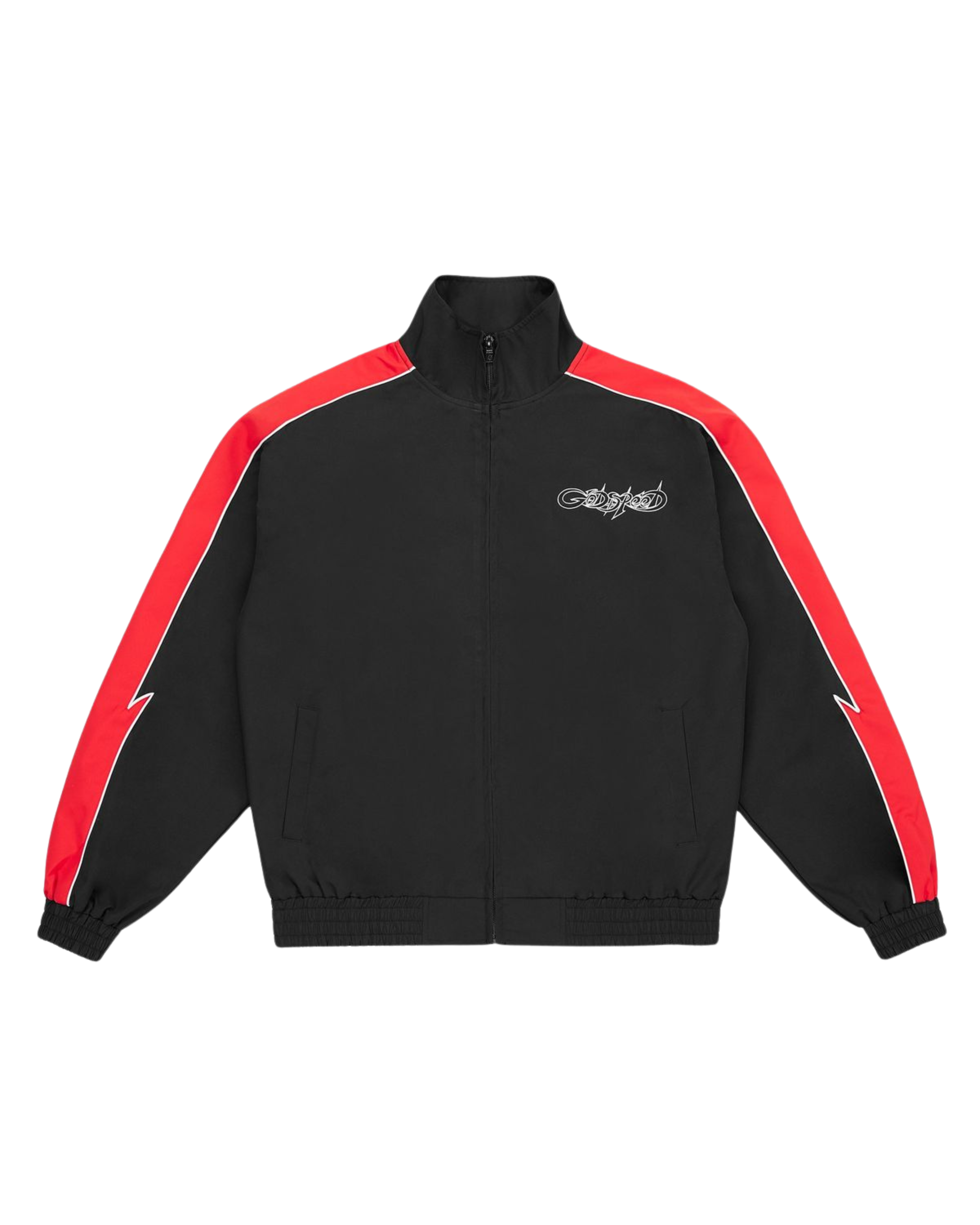 Black jacket with red stripes on a white background