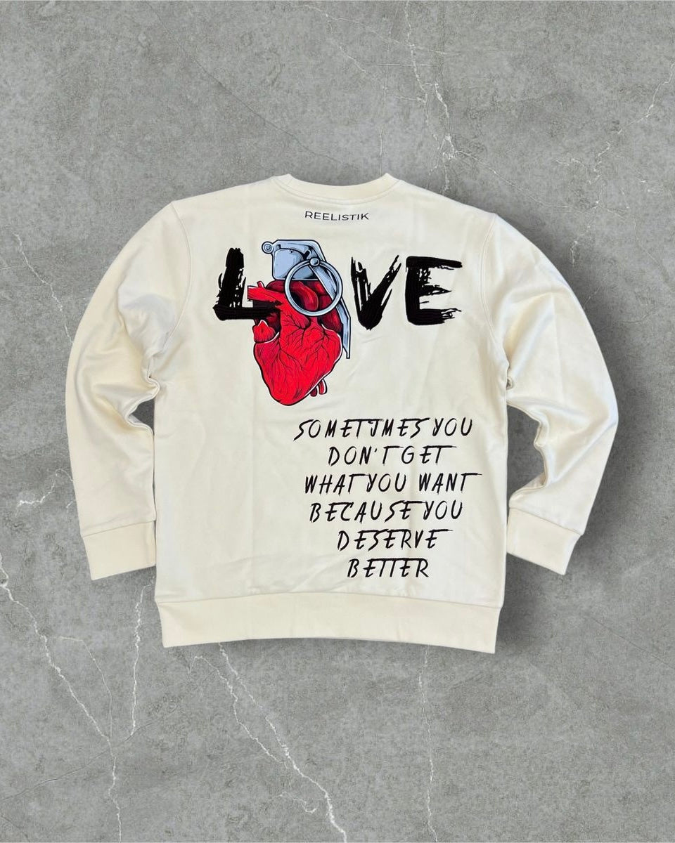 greneade love crewneck by reelistik in cream