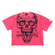 A red wash short-sleeve t-shirt with a large black graphic of a skull and the words 'Hard To Kill' on the front, displayed flat against a white background.